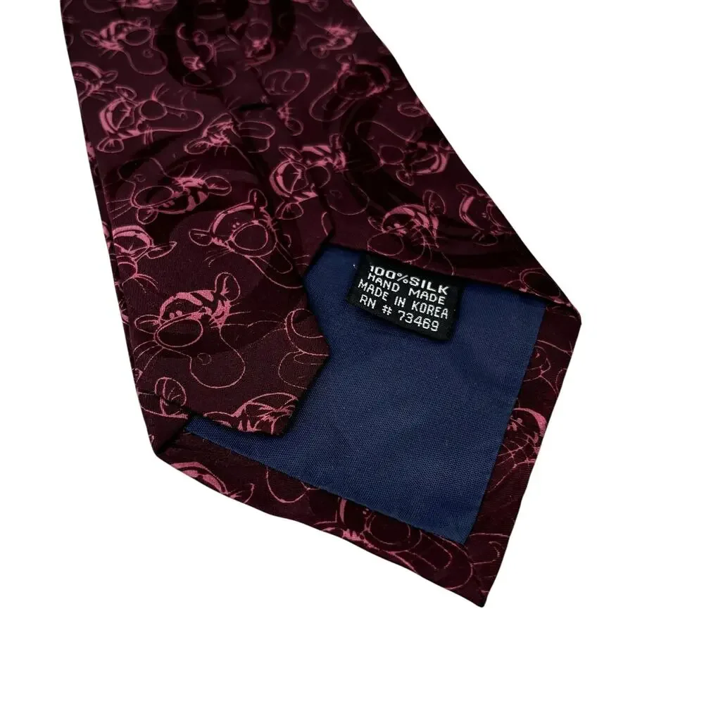 Vintage Disney Mickey Inc. Tigger Tie 100% Silk Burgundy Red New
